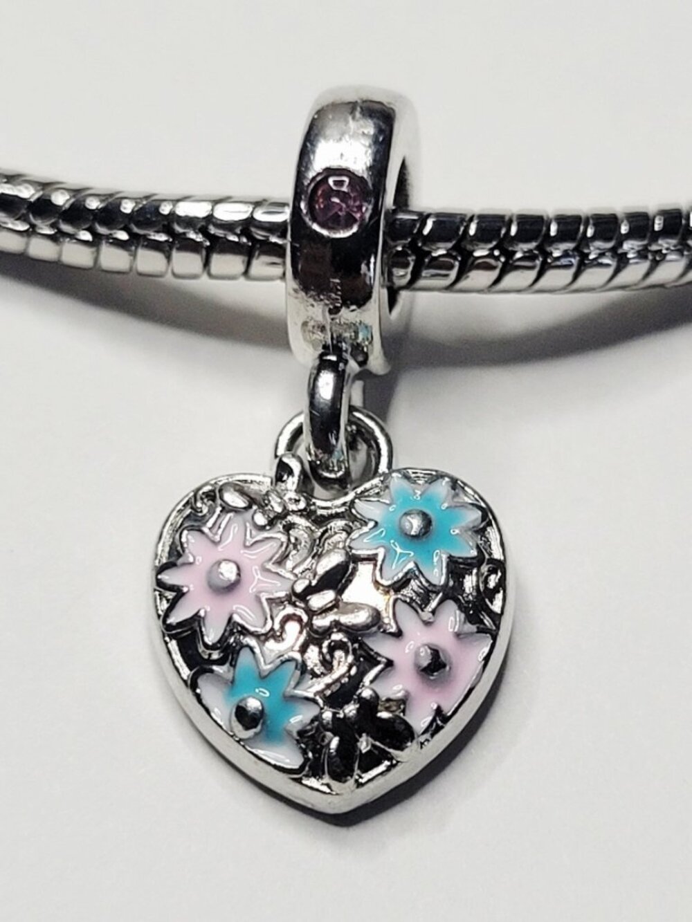 NWT Silver Pink And Blue Pastel Heart Dangle Charm For Pandora Charm Bracelets